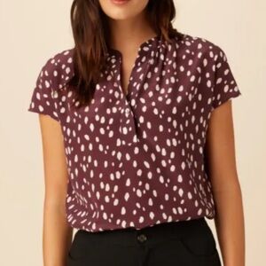 NWT Amour Vert Renata Washable Silk Blouse in Doucet Dot Vineyard — Size Medium